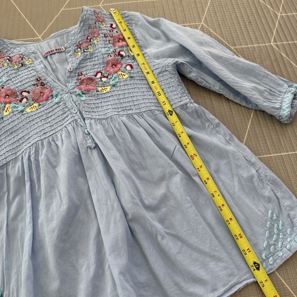 Johnny Was Blue Peasant Blouse Size S Floral Embroidery Boho - Picture 7 of 7